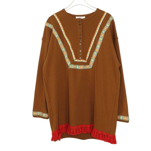 Vintage Songwriter Embroidered Brown Boho Western Tassel Blouse Small- Medium - Picture 4 of 9